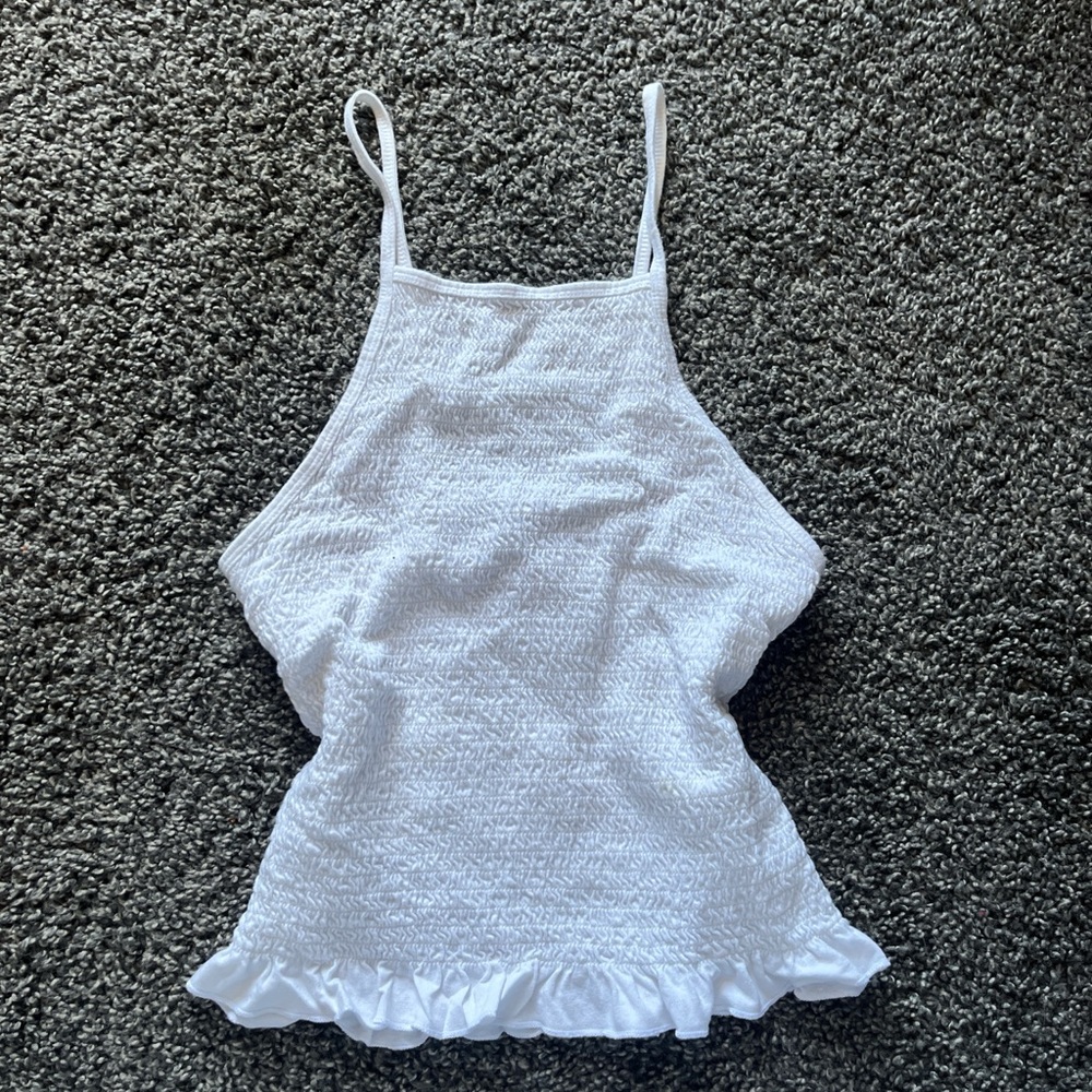 SO White Textured Camisole with Ruffle Hem